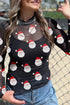 Santa Print Sheer Mesh Mock Neck Slim Fit Long Sleeve Top